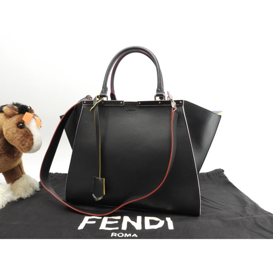 FENDI（フェンディ） トロワジュール レザー黒 s付ハンドバッグ トート 