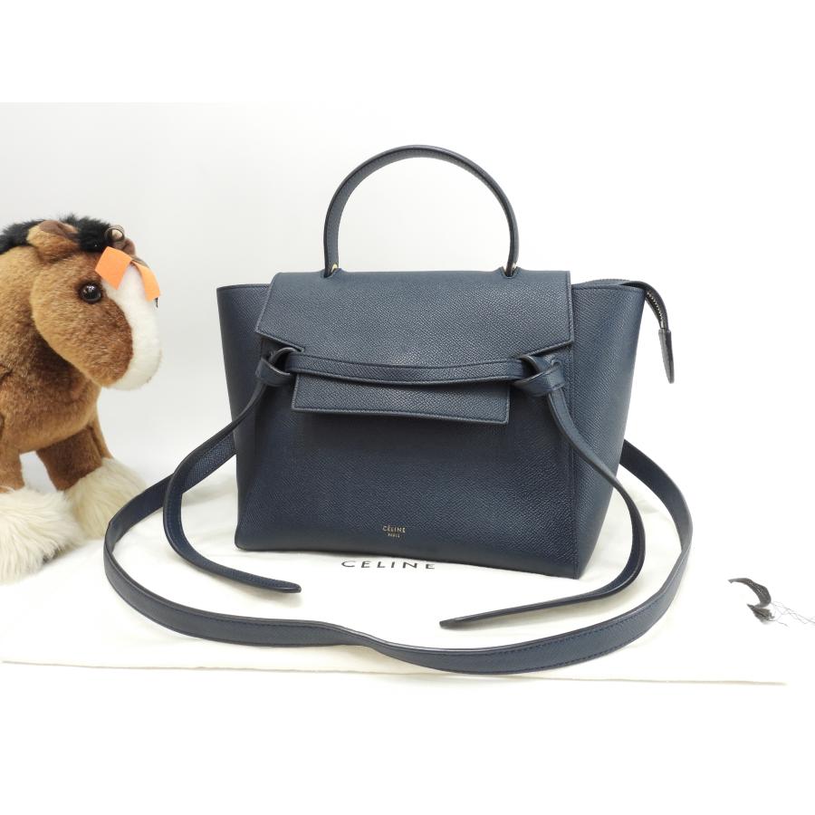 CELINE（セリーヌ） ベルトバッグ マイクロ 型押レザー紺 s付 
