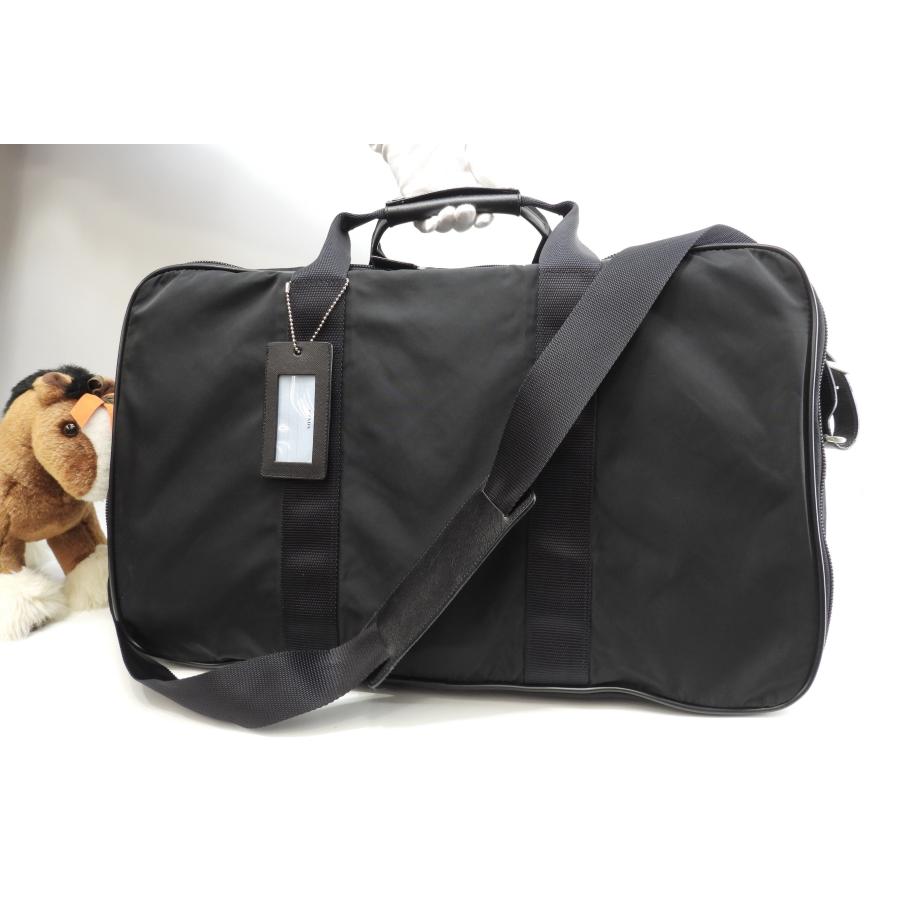 美品　PRADA ボストンバッグ　ナイロン　ブラック　サフィアーノ　三角プレート PRADA（プラダ） s付3つまちボストンバッグ大 三角プレート ナイロン