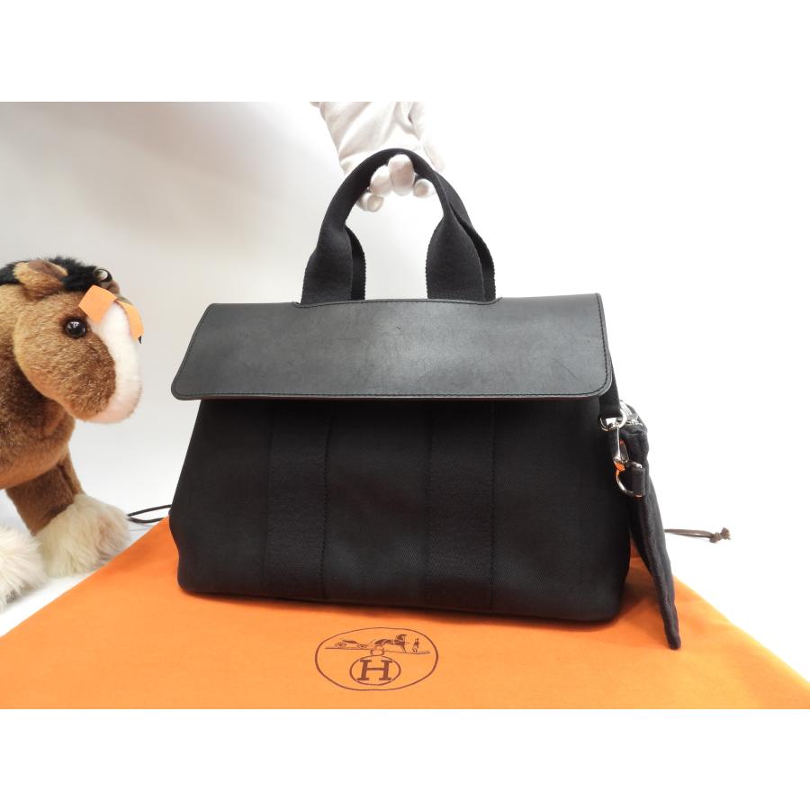 HERMES（エルメス） ヴァルパライソPM コットン/レザー 黒 トート 