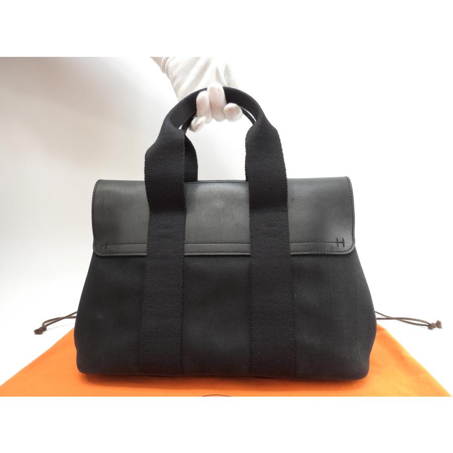 HERMES（エルメス） ヴァルパライソPM コットン/レザー 黒 トート 