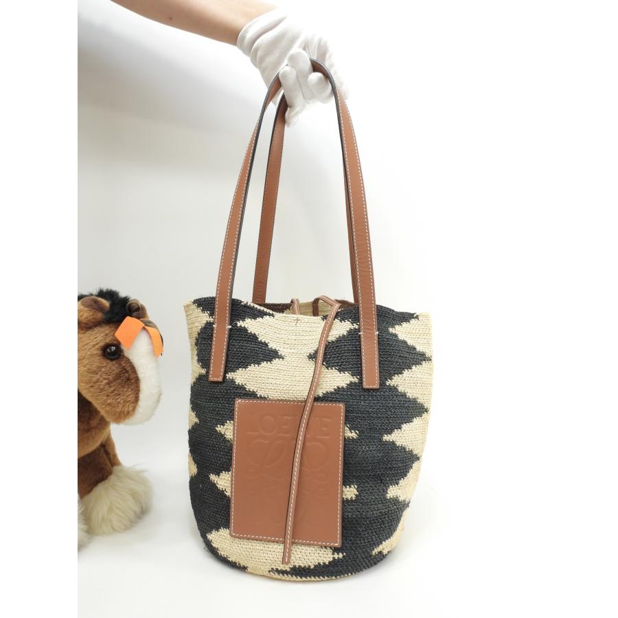 Basket（LOEWE） ロエベ トートバッグ小 シグラ リネン/ベージュ茶黒 