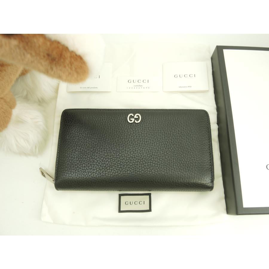 GG グッチ ロングウォレット ゴースト 型押レザー黒 ラウンドジップ長