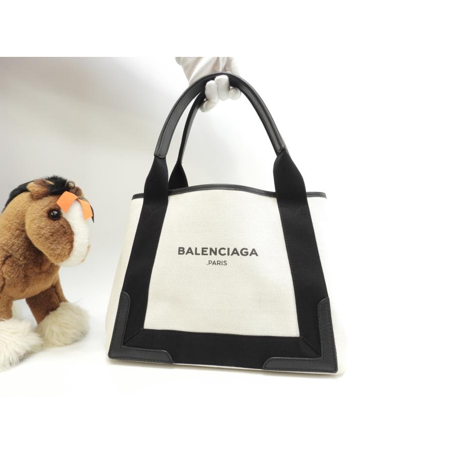 NAVY（BALENCIAGA） バレンシアガ ネイビーカバS コットン白 黒革 