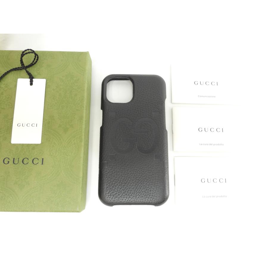 グッチ iPhone15ケース ジャンボGG レザー黒 携帯電話 カバー 760218