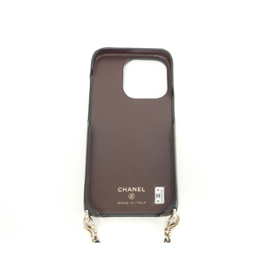 キャビアスキン シャネル iphone14proケース キャビア黒 ストラップ付