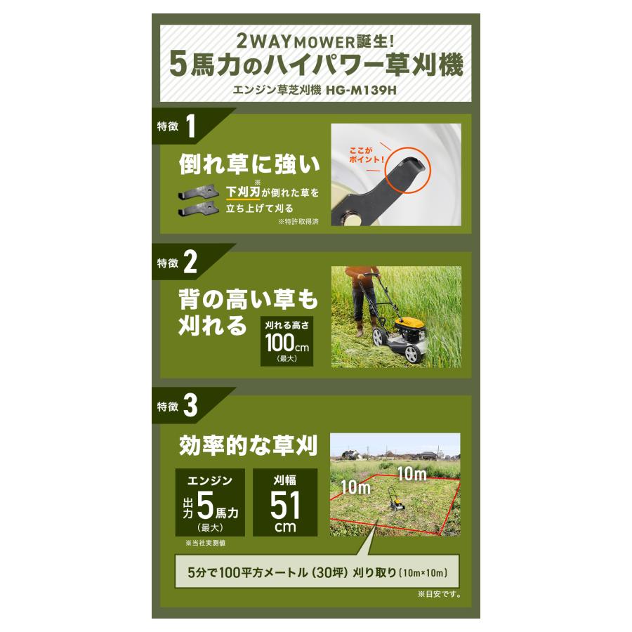 HAIGE（ハイガー） エンジン草芝刈機 5馬力 草刈機 芝刈り機 刈払機 横