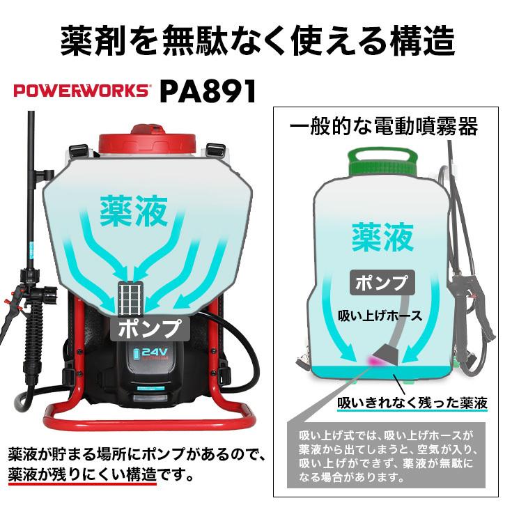 ハイガー公式 充電式 電動噴霧器 背負い式（本体のみ/バッテリー別売）15L コードレス ノズル5種付 POWERWORKS PA891 1年保証｜haige｜08