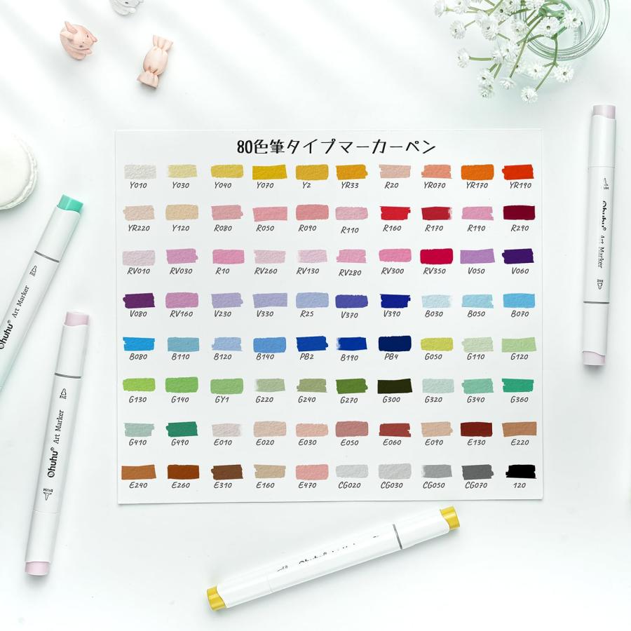 Ohuhu イラストマーカー 筆タイプ 80色81本 プロ愛用 薄色 筆 Ohuhu イラストマーカー 筆タイプ 80色81本 プロ愛用 薄色 筆