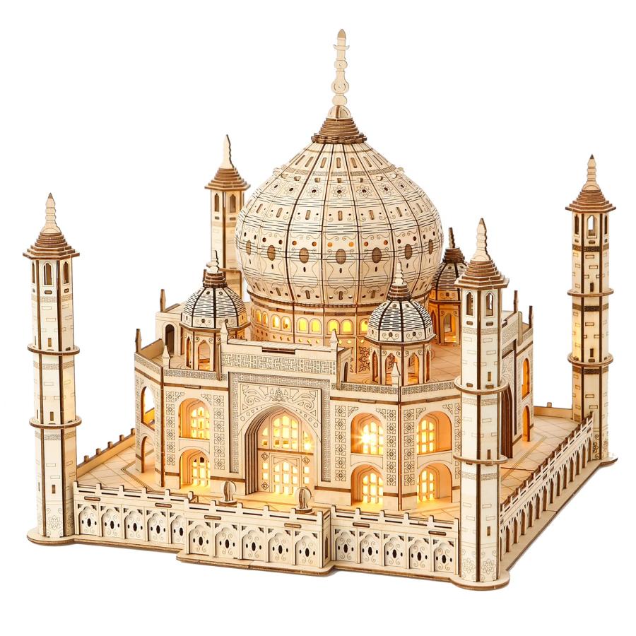 Hallisun 3D木製パズル タージマハル 木製モデル USB LEDライト付き