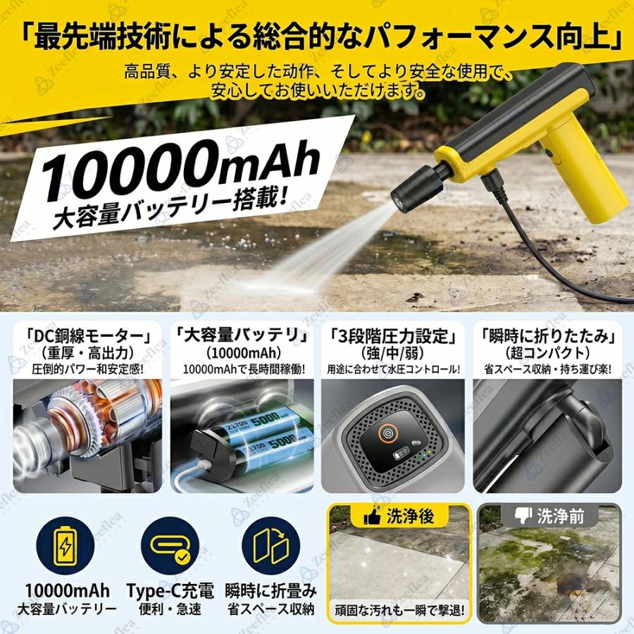高圧洗浄機 コードレス 家庭用 スポケッタブル USB-C充電式 水道接続