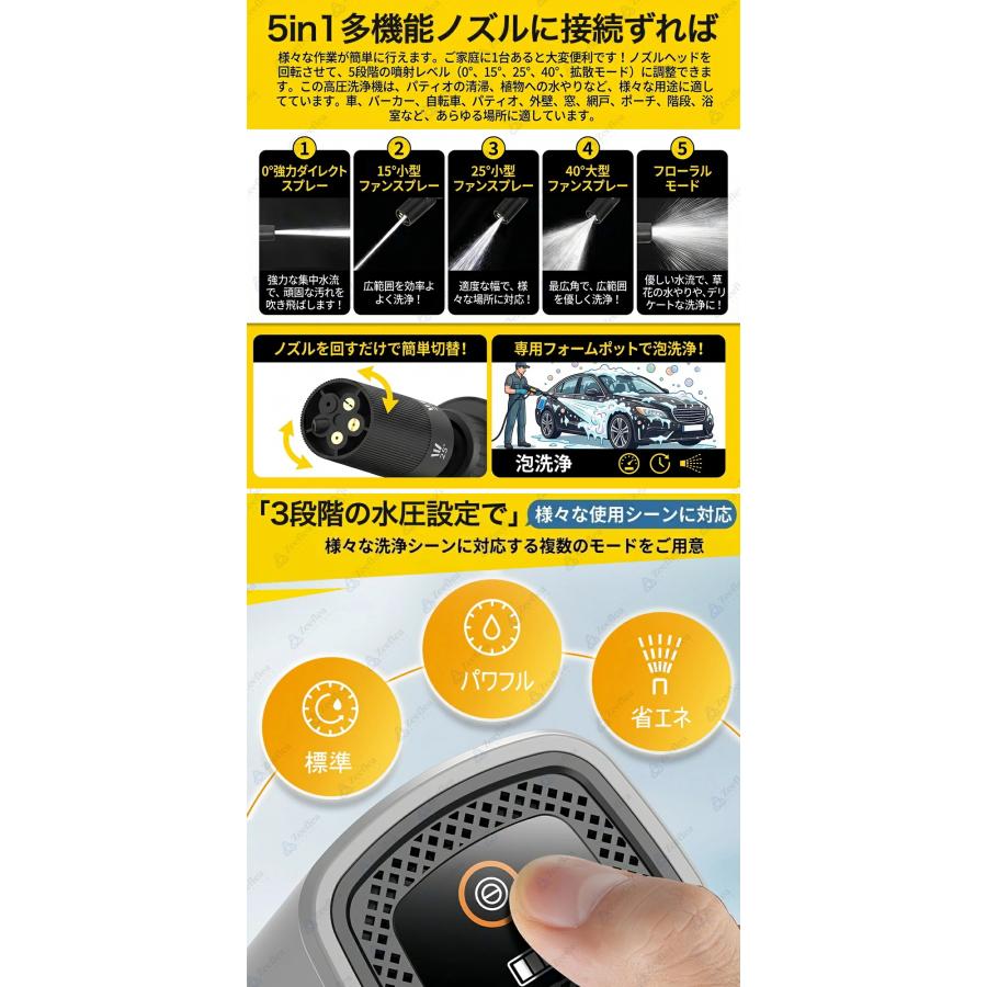 高圧洗浄機 コードレス 家庭用 スポケッタブル USB-C充電式 水道接続
