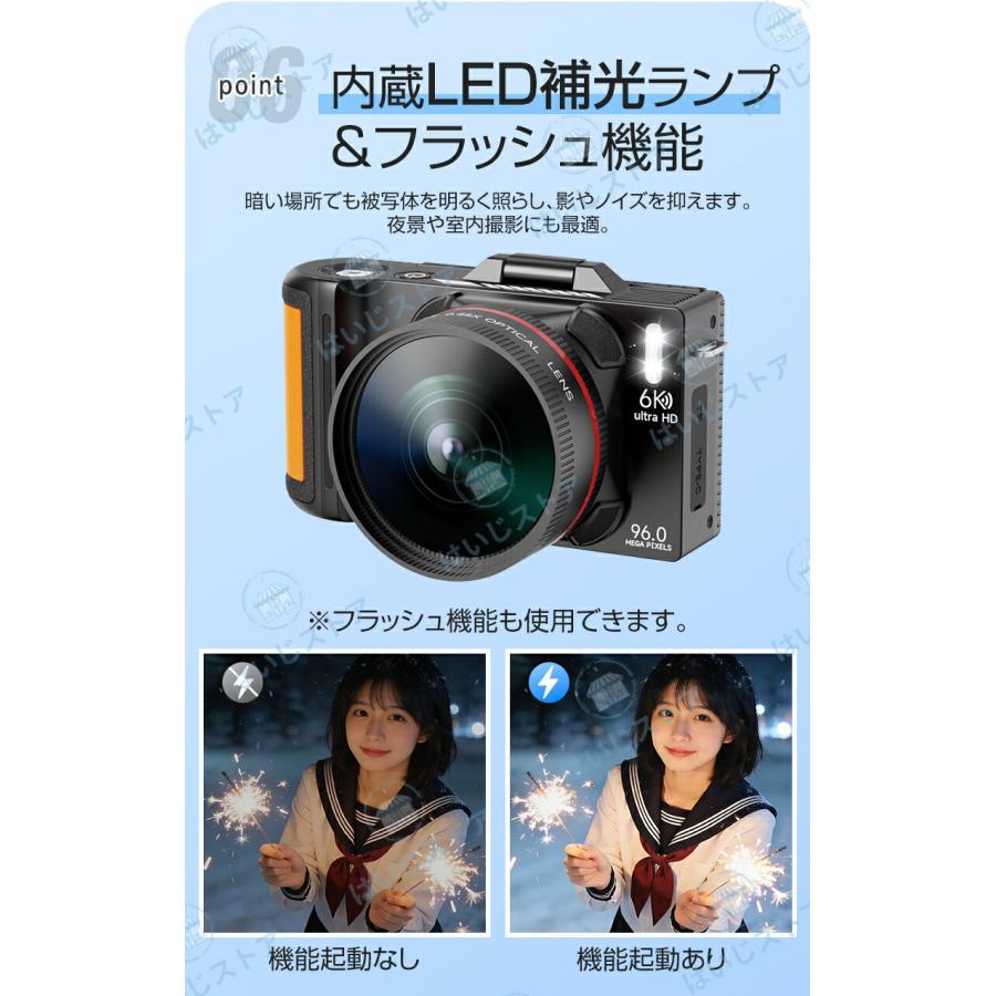 2026新モデル デジタルカメラ WIFI対応 180度回転 6K 9600万画素