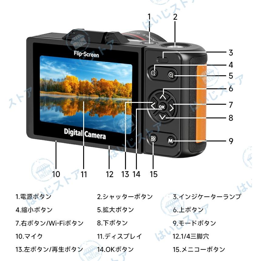 2026新モデル デジタルカメラ WIFI対応 180度回転 6K 9600万画素