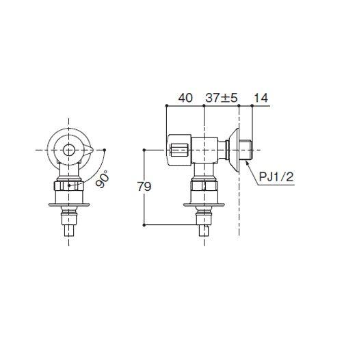 TOTO:洗濯機用横水栓(ホース接続形、緊急止水) TW11R 型式:TW11R