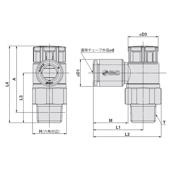 【その他金物、部品】SMC:ワンタッチ管継手付スピードコントローラ インチサイズ 型式:AS2201F-01-07SA（1セット:10個入）★送料込