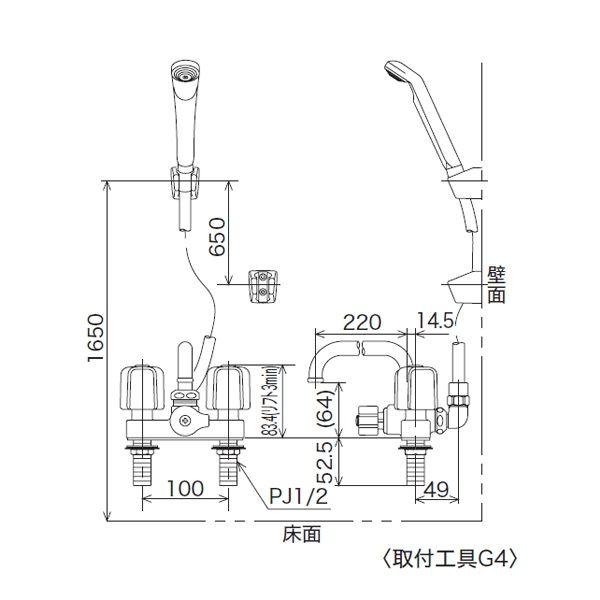 KVK:デッキ形2ハンドルシャワー　型式:KF12ZER3