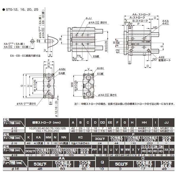 CKD:ガイド付シリンダ　すべり軸受　型式:STG-M-16-50-T3H-H