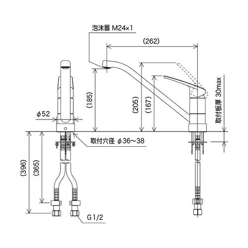 未着用品 KVK:流し台用シングルレバー式混合栓 型式:KM5211ZJT