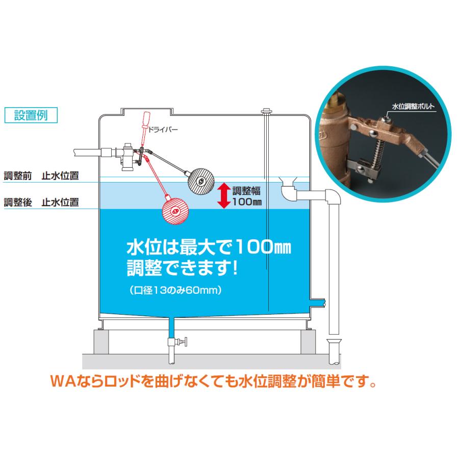 アイエス工業所:水位調整機能付複式ボールタップ WA(ポリボール) 型式 