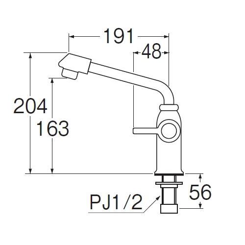 SANEI(旧:三栄水栓製作所):立形上向自在水栓　型式:JA572DC-13