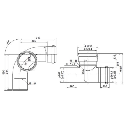 前澤化成ビニホールVHR-90L右250-300 前澤化成工業:ビニホール 90度曲り 型式:VHR-90L右250-300 : 配管部品