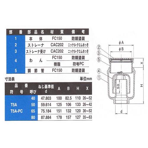ダイドレ:床排水トラップ 非防水層用 型式:T5A 65 : 配管部品 ヤフー店