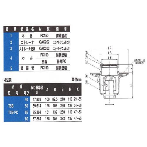 ダイドレ:床排水トラップ 防水層用 型式:T5B 80 : 配管部品 ヤフー店