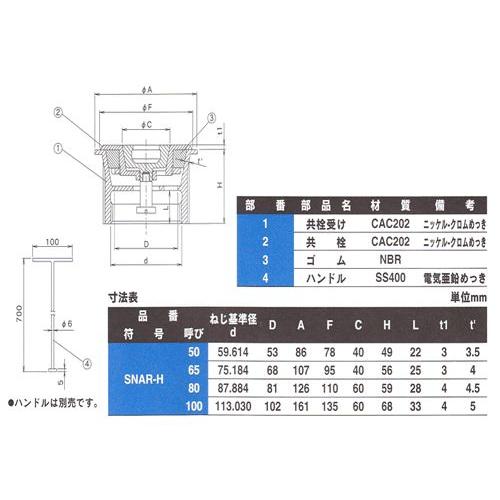 ダイドレ:ハンドル取手式ゴム共栓付排水金具 型式:SNAR-H 100 : 配管