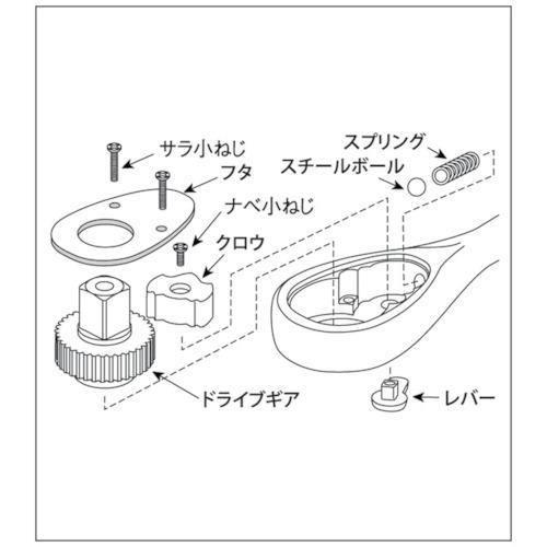 KTC ラチェットハンドル用パーツ 9.5sq.ラチェットヘッドリペアキット ( BR3E-K ) 京都機械工具(株)｜haikanshop｜05