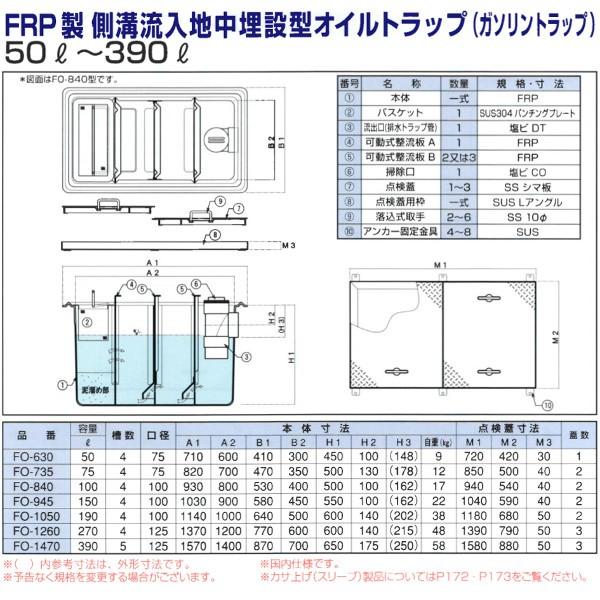 FO-945 オイルトラップ FRP製側溝流入地中埋設型 プレパイ工業 :FO-945 