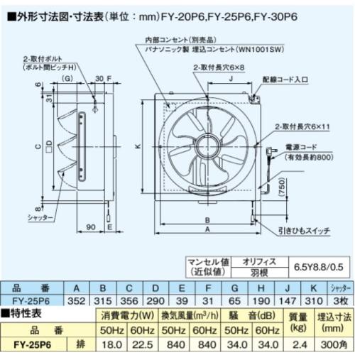 FY-25P6 台所用換気扇 一般用換気扇 引きひも式 スタンダードタイプ