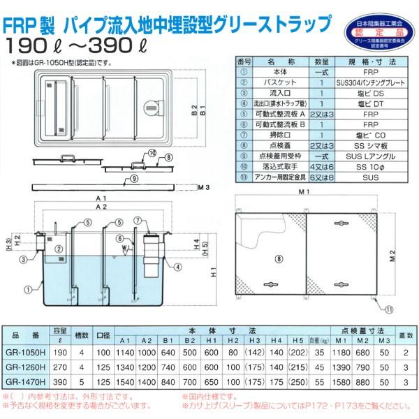 GR-1260H グリーストラップ FRP製パイプ流入地中埋設型 プレパイ工業