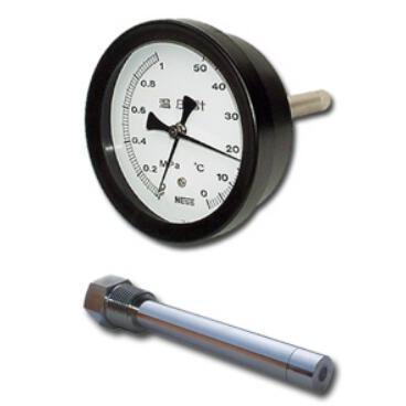 ネステック(株)　温圧計　屋内用　立型　保護管寸法：100mm　100φ　BTP-S　-1-160-100　温度範囲：0〜50℃　圧力範囲：0〜1.6MPa
