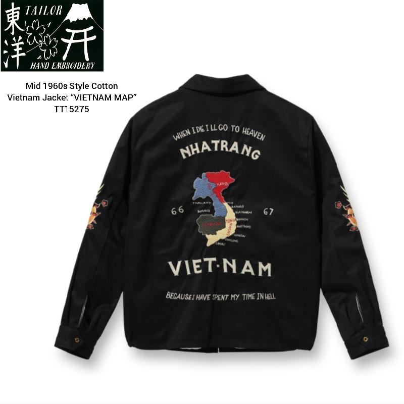 テーラー東洋 ベトジャン TT15275 ベトナムジャケット ベトナムマップ 黒 TAILOR TOYO Mid 1960s Style Cotton Vietnam Jacket “VIETNAM MAP