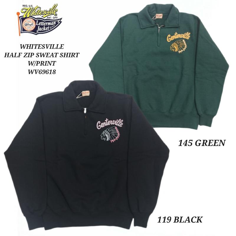WHITESVILLE HALF ZIP SWEAT SHIRT W/PRINT ホワイツビル ハーフジップ