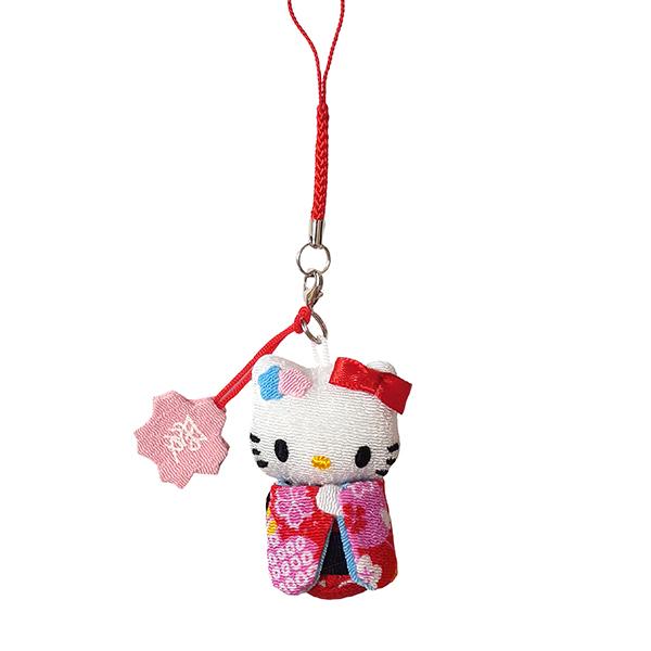 ハローキティ はろうきてぃ日本人形 ちりめん根付け レッド（幸福桜