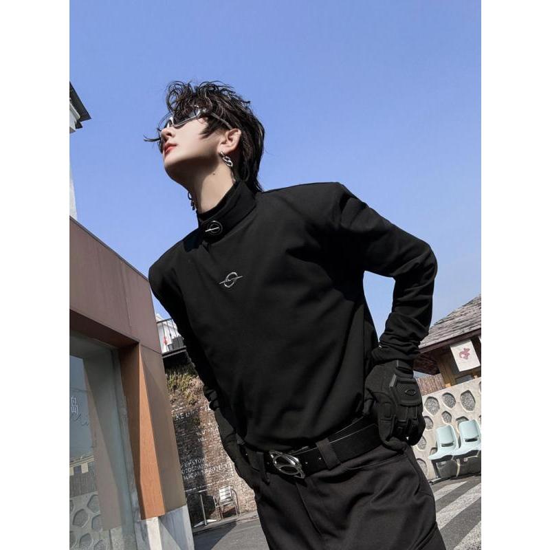 韓国 ロンt メンズ 春 長袖 半袖 ロゴデザイン ハイネック 肩