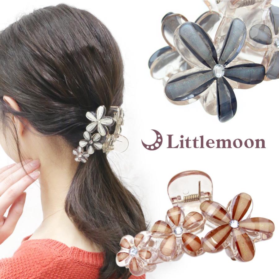 バンスクリップ フラワー クリア ラメ お花 ヘアクリップ ルリア ヘアアクセサリー haclm608beリトルムーン・ヘアアクセサリー