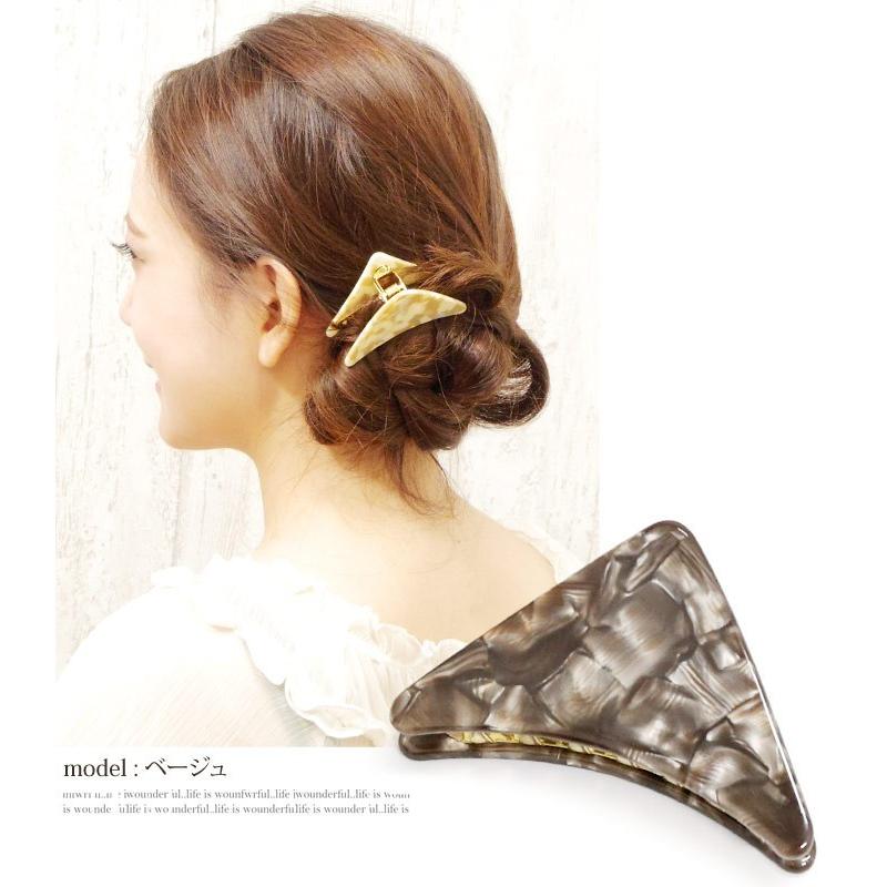 ブラウン水玉柄 布製三角バンスクリップ 韓国ヘアアクセ柄 リトルムーン（Littlemoon） バンスクリップ 三角形 トライアングル