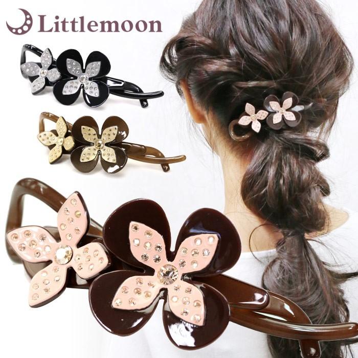 リトルムーン ヘアクリップ ひねりクリップ クリスタル ストーン