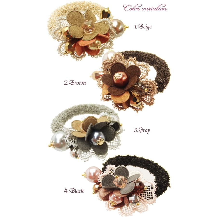 リトルムーン ヘアゴム 花 フェルト ニット フラワー レース パール