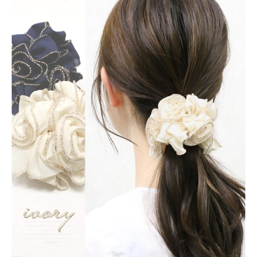 リトルムーン シュシュ ヘアゴム バラ 花 ゴールド 縁取り 上品 リトルムーン シュシュ ヘアゴム バラ 花 ゴールド 縁取り 上品