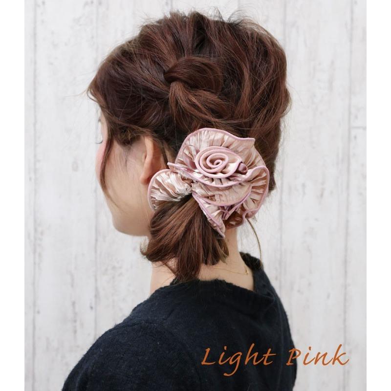 リトルムーン シュシュ バラ サテン プリーツ 薔薇 ローズ リボン