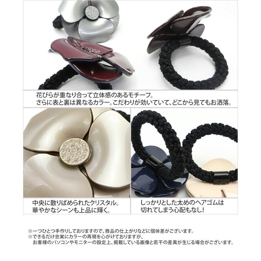 リトルムーン ヘアゴム 花 カメリア フラワー 艶 エナメル ストーン
