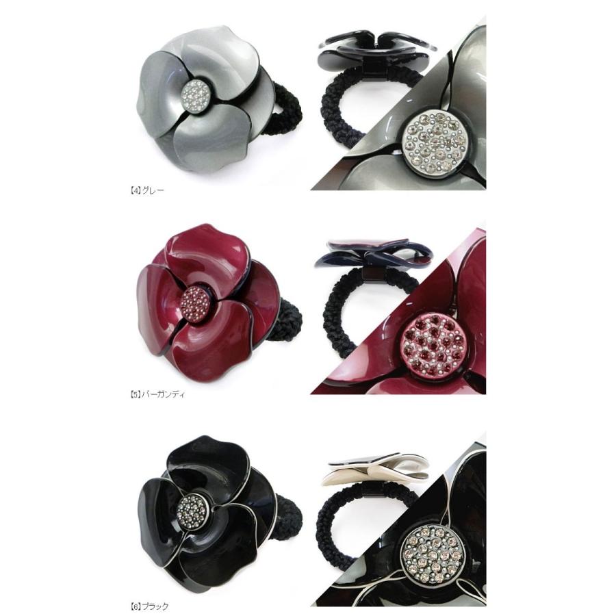 リトルムーン ヘアゴム 花 カメリア フラワー 艶 エナメル ストーン