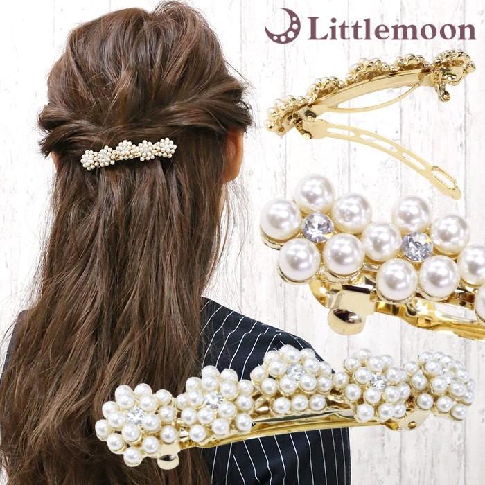 パールとクリスタルのゴールドバレッタ リトルムーン（Littlemoon） バレッタ パール クリスタル ストーン