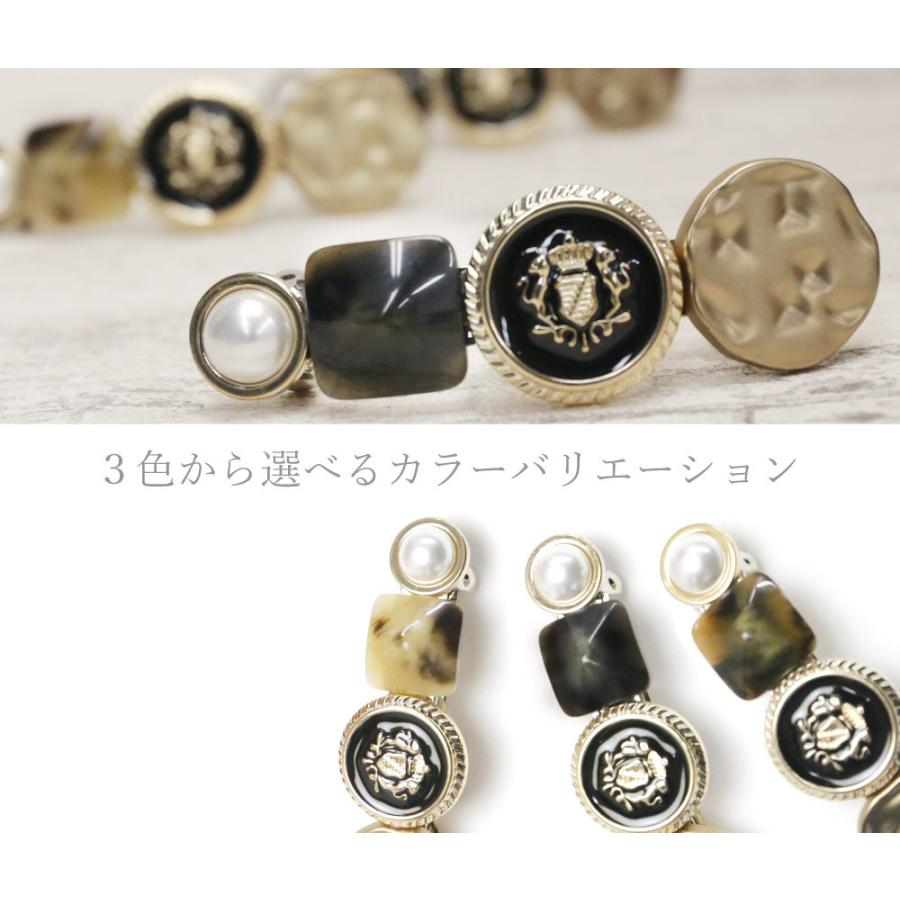 リトルムーン バレッタ ボタン 天然石 パール メタル