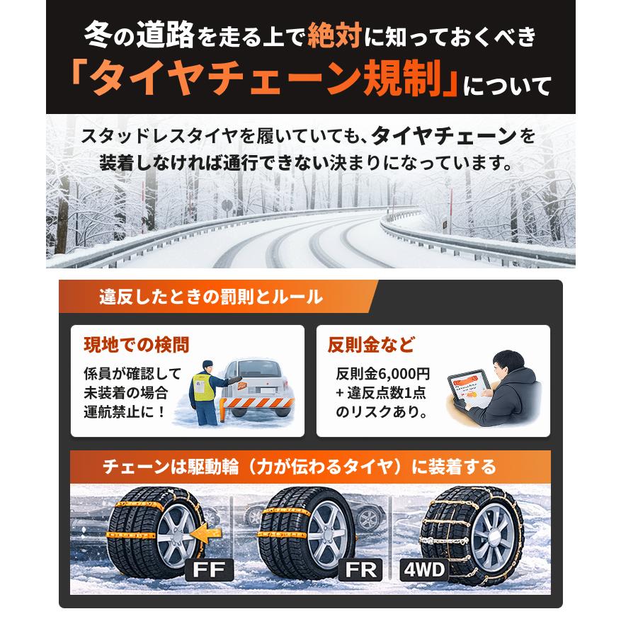 布製タイヤチェーン 布チェーン スノーソック 駆動輪 2本分非金属 スノーチェーン 簡単装着 ジャッキアップ不要 軽量 滑り止め 雪道 路面凍結 チェーン規制対応 |  | 03