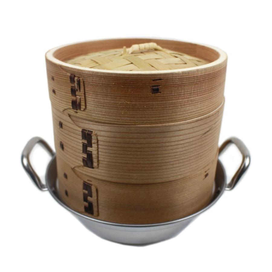 IH対応 鍋つき蒸篭（セイロ） 2段（本体2個蓋1個）セット 業務用